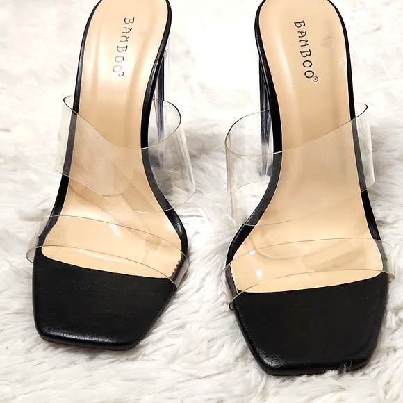 Bamboo Clear Strap Chunky Acrylic Heel slide Sandle - Picture 3 of 10